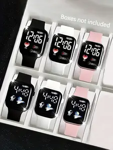 6-Piece/Set Women's Elegant Digital Watch — Features a sporty minimalist design with a square analog-style display, silicone strap, and button battery operation. The perfect gift for birthdays, graduation ceremonies, or Valentine’s Day.