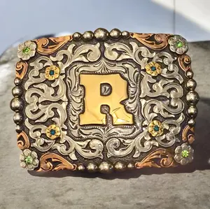 Western Style Cowboy Buckle with Initial Letter R