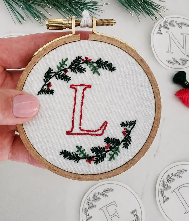 Stick and Stitch Embroidery Christmas monogram letter Pattern for DIY Projects
