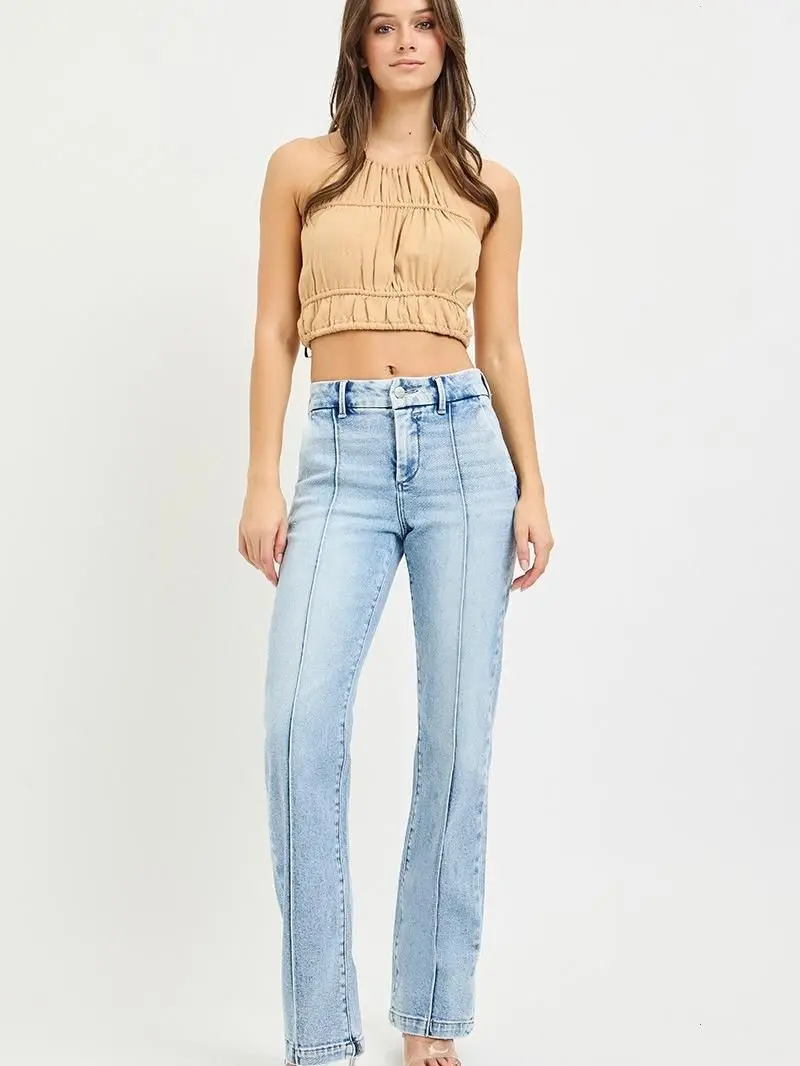 RISEN Tummy Control High Rise Straight Pin Tuck Jeans