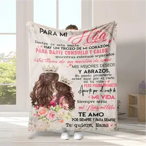 A heartfelt gift from a Spanish-speaking mom to her daughter: a soft and cozy birthday blanket featuring personalized birthday wishes for her little girl. Perfect for bedrooms, living rooms, sofas, camping, and more. An ideal gift for friends and family.