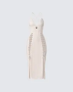 Jing Ivory Crochet Knit Midi Dress