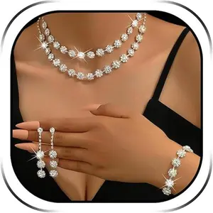 September Laurel Silver Rhinestone Jewelry Set for Women, Sparkly Necklace Earrings Bracelet Set for Wedding Prom Formal Events, Lightweight Costume Jewelry Accessories for Brides Bridesmaids Party Outfits