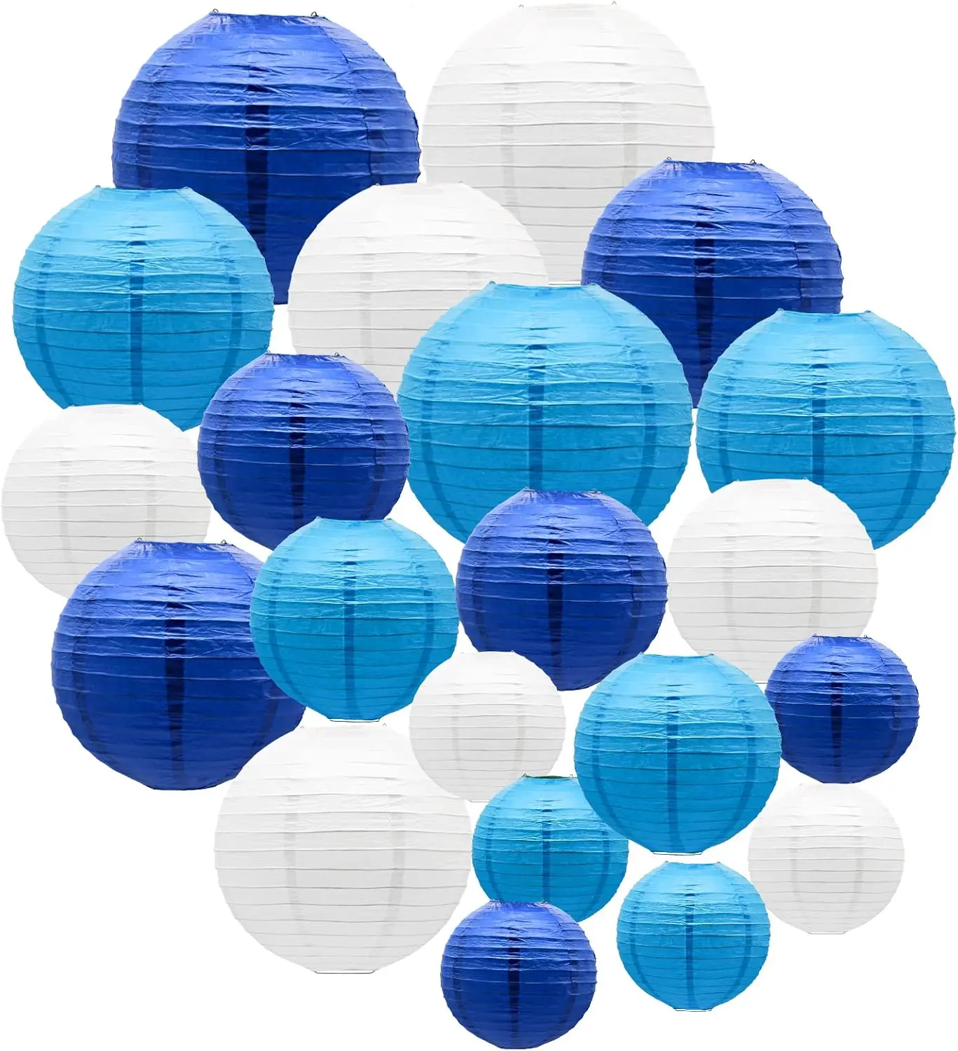 21 Pieces Blue Paper Lanterns Multi-Size Assortment Reusable Set - Hanging Home Improvement Decorations for Wedding, Birthday Parties, Indoor-Outdoor Garden Supplies