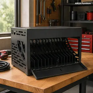 16-Bay Steel Portable Locking Charging Box for Laptops, Chromebooks - Computers & Office Hard Disk Docking Station with External Storage (Black)