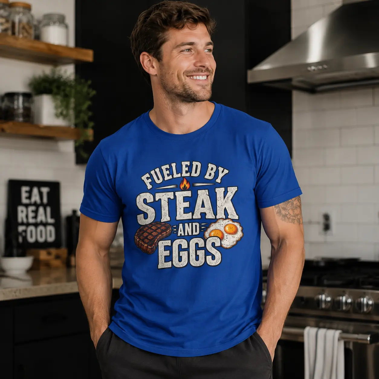 Fueled by Steak and Eggs T-Shirt | Food Lover BBQ Breakfast Tee