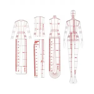 4-pcs Fashion Drawing Template Ruler Set, Model Fashion Illustration Ruler, Suitable for Sewing and Design, DIY Enthusiasts