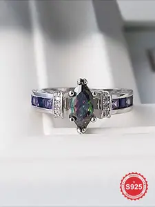 1 PC Exquisite Glamorous Romantic Rhinestone Decorated  Magical Colorful Zircon Rings for Women Exquisite Trendy All-match Engagement Wedding Promise Ring Ladies Fashion Jewelry for Party Daily Clothing Decor Accessories as Anniversary Birthday Gift
