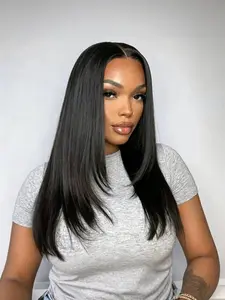 Natural Black 22 Inch Sleek Straight Synthetic Lace Front Wig For Black Women Layered Glueless Wear And Go T Part Pre Plucked Natural Hairline Daily Chic