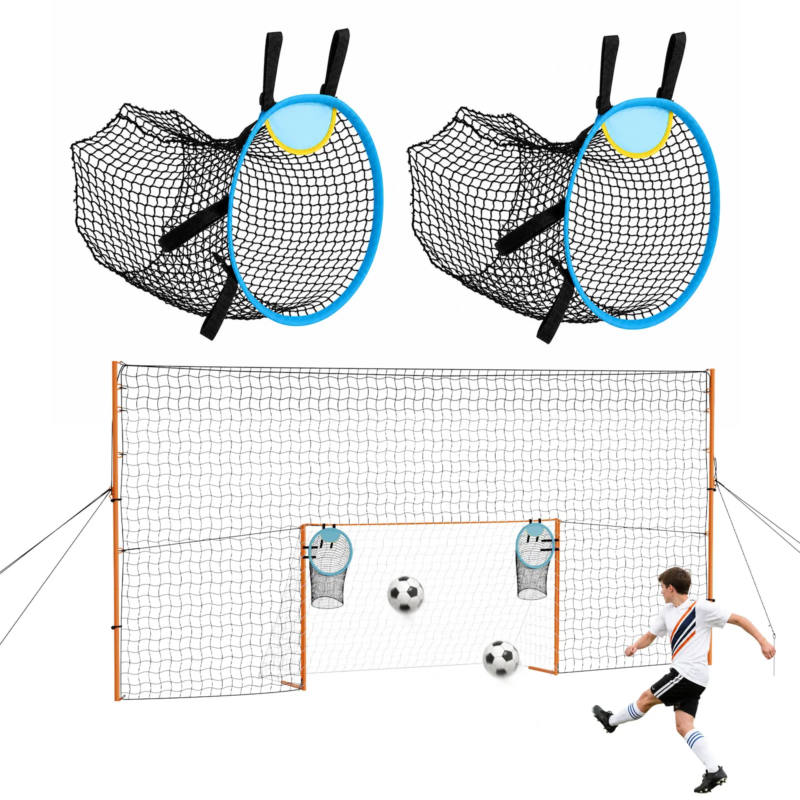 VEVOR Soccer Goal 9 x 5 FT Soccer Goal for Backyard with Iron Frame PE Net, Durable Backstop, Target Net, Ground Stakes, Ropes, for Youth & Adults, Outdoor Sports, Backyard Practice Training Games, Soccer Equipment, Portable Soccer Net