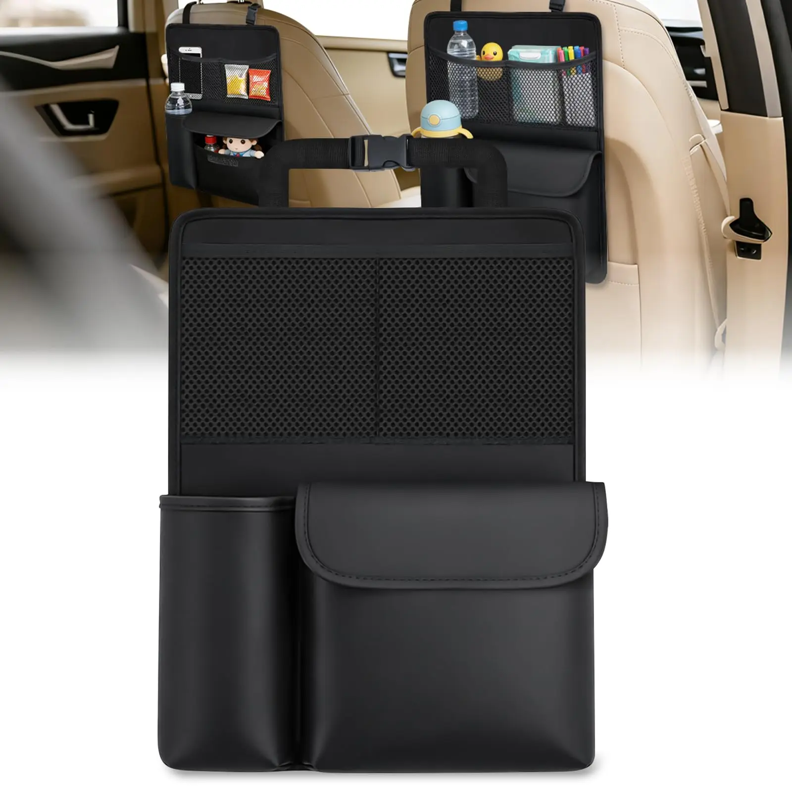 Nilight PU Leather Hanging Car Seat Back Organizer (1PCS) - Multi-Pocket, Foldable, Abrasion-Resistant, Waterproof, Adjustable Strap, Large Capacity, Tool-Free Installation, Car & Truck Accessories for Office Workers, Universal for Van, SUV, Pickup