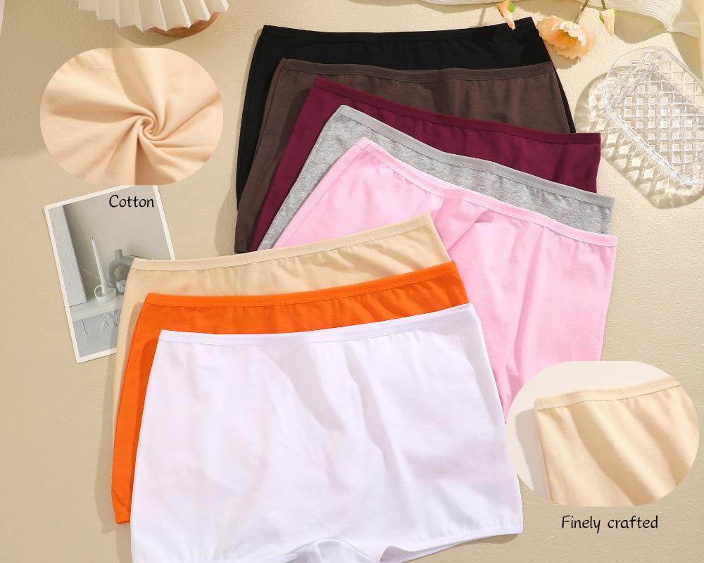 FINETOO 8Pcs Comfortable Form-Fitting Underwear Reinforced Edge Women's Underwear Womenswear Cotton Boxer Shorts Breathable Comfortable Soft Lightness