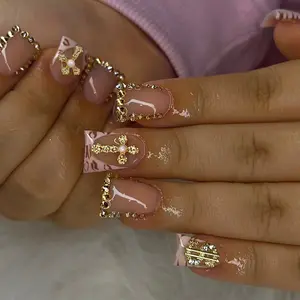 24pcs Duck Foot French Nail Art Set, Nail Art Kits, Cross Design Acrylic Press-On Nails, Includes Jelly Glue and File, Perfect for Parties and Daily Wear