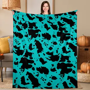 Turquoise Leopard Print Flannel Throw Blanket 280GSM Ultra Soft Cozy Warm Blanket for Bed Sofa Couch Home Office Travel Camping Stylish Gift for Women Men Fashion Lovers Birthday Christmas