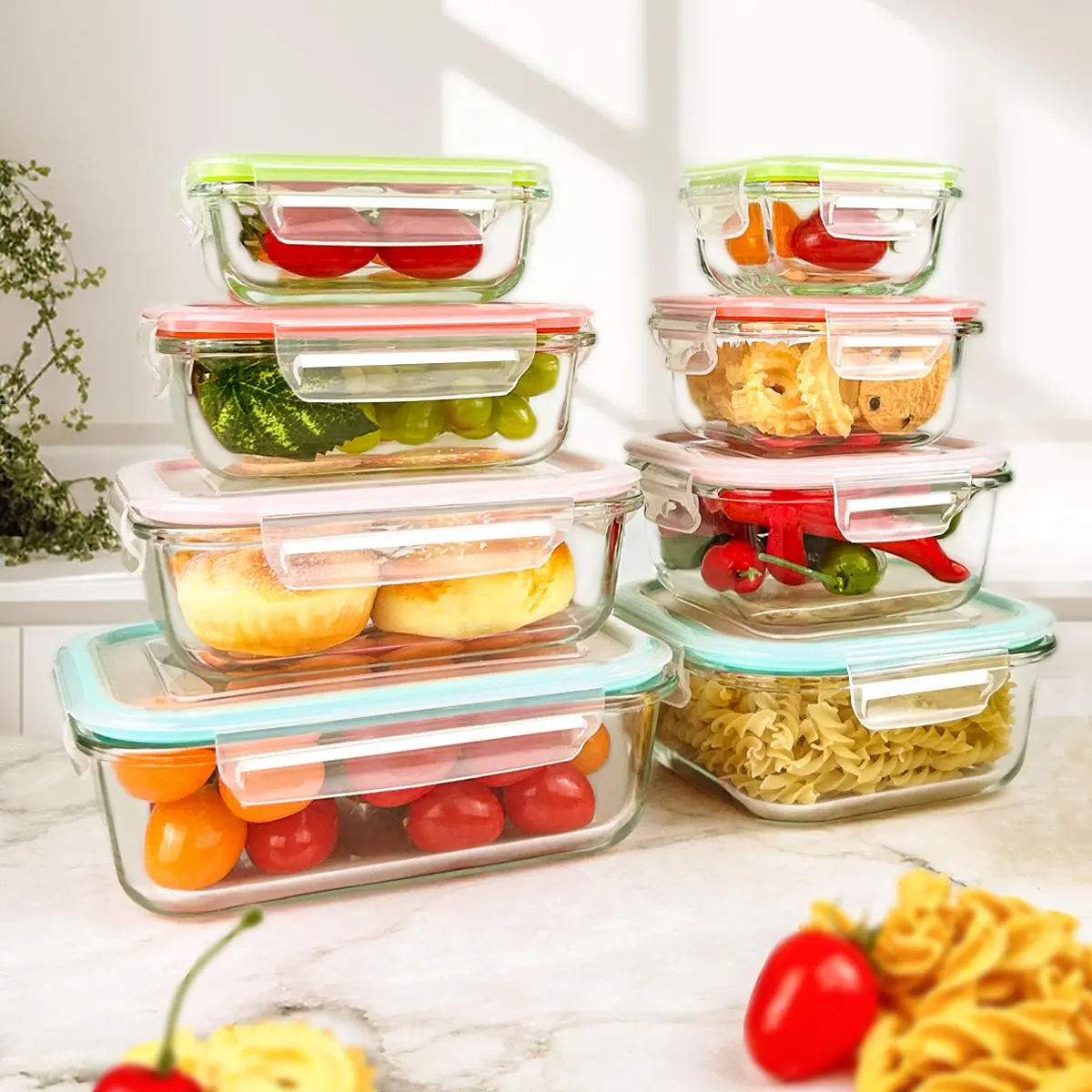 Premium Glass Food Storage Containers 8 Pack Airtight Leak-Proof Microwave Oven Freezer Dishwasher Safe BPA Free Stain-Resistant Easy-Clean for Meal Prep Bento Boxes Kitchen Utensils container large -safe