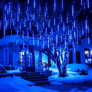 192 LED Meteor Shower Christmas Lights, Solar Powered Icicle String Lights, 8 Strands, Ipx4 Waterproof Outdoor Decoration, Outdoor Decorative Light