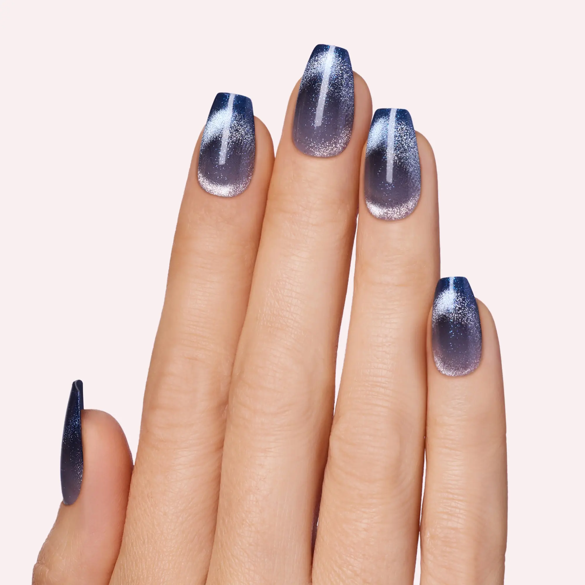 DASHING DIVA On Thin Ice Glittering Icy Blue Ombre Long Coffin Press-On Gel Nails for Stylish Manicure