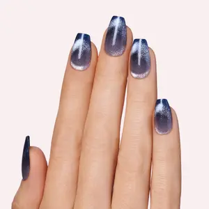 DASHING DIVA On Thin Ice Glittering Icy Blue Ombre Long Coffin Press-On Gel Nails for Stylish Manicure