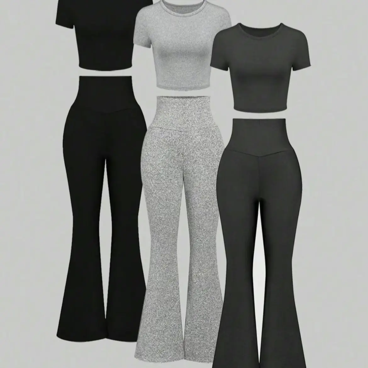 Women's Plain Summer Co-ord Set - Casual Short Sleeve Crop Top Set - Suits, Clothing