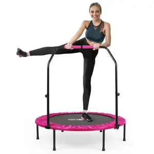HolaHatha 48 Inch Foldable Mini Fitness Trampoline with Adjustable Handle, Pink