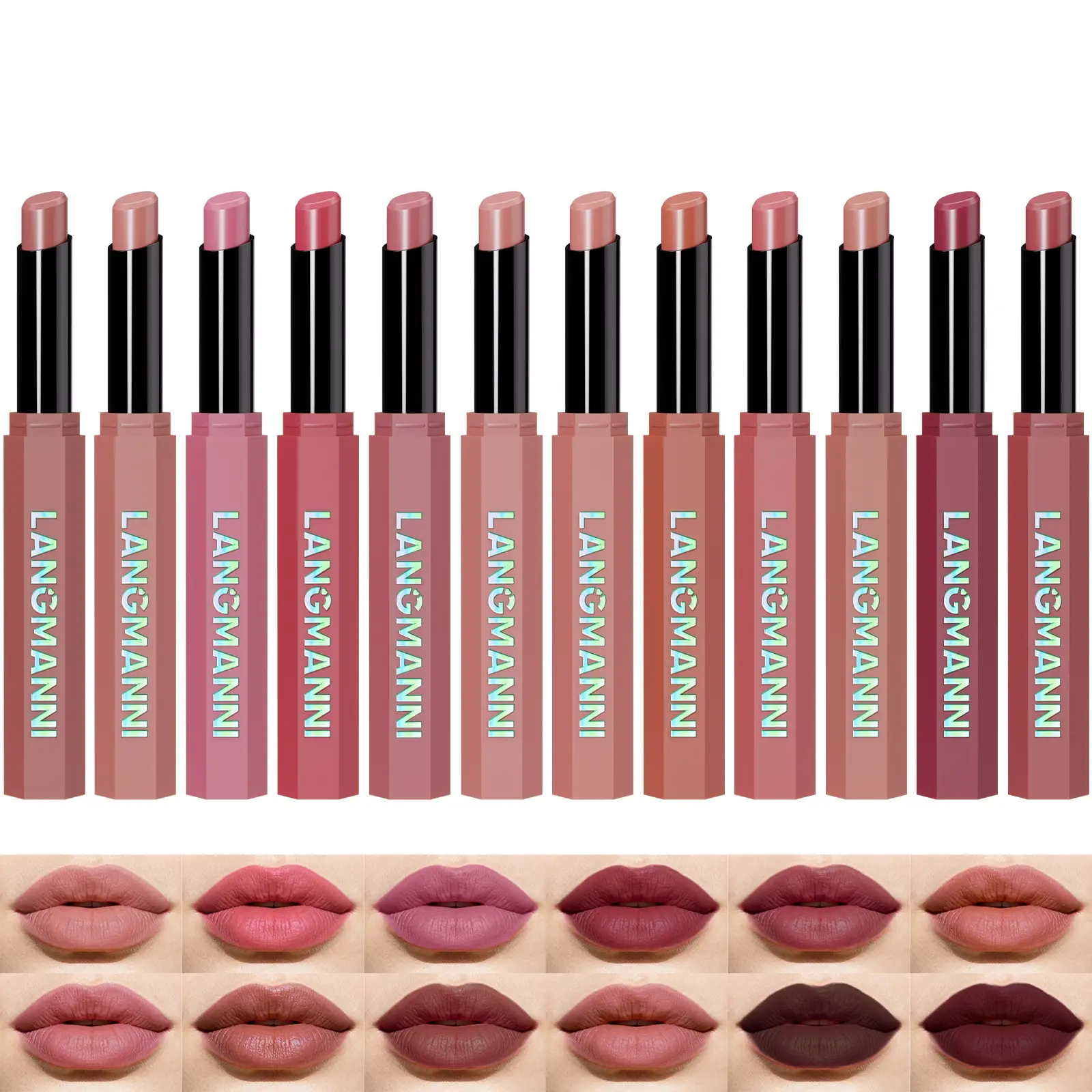Smooth Glide Matte Lipstick Pen - Hexagon Shape Precision Lip Color, Creamy Velvet Finish, Waterproof & Smudge-proof, Highly Pigmented Long Wear Lip Stain, Individual Lipsticks