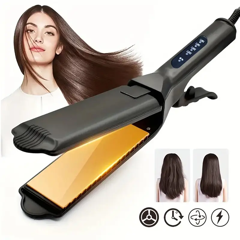 Multi-Function Dual-Use Hair Straightener & Curler, Stainless Steel Black Straight Clamp Plate, US Plug Electric Hair Styling Tools