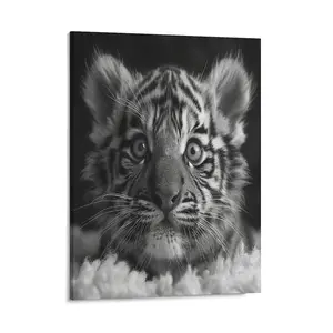 Black White Tiger Picture Canvas Posters Wall Art Prints Cute Wild Animal Theme Home Wall Aesthetic Living Room Bedroom Office Decor Festival Gift
