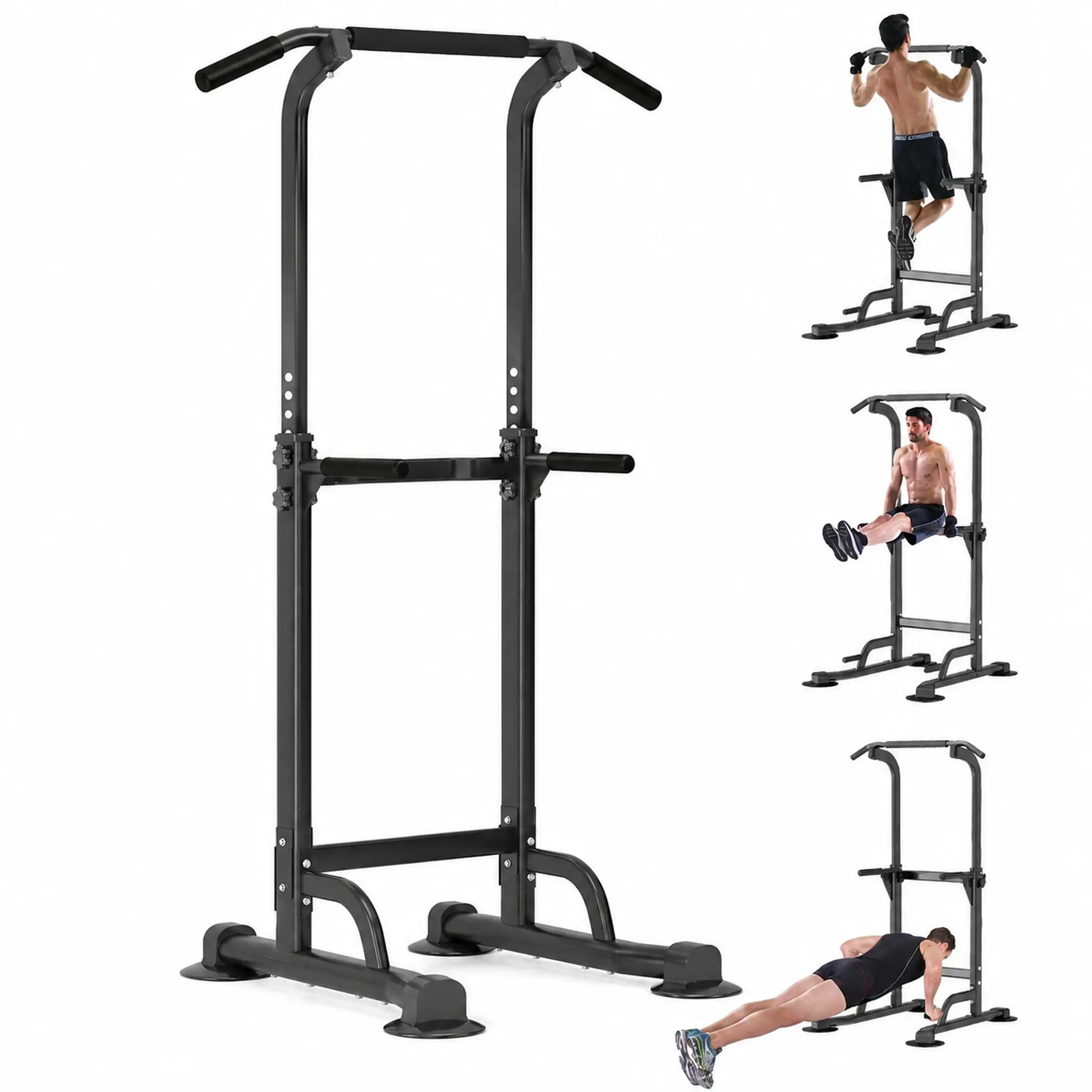 Heavy-Duty Steel Power Tower Workout Equipment - Adjustable Pull Up Bar, Dip Station, Push Up Board, 330 LBS Capacity H-Shaped Base for Whole Body Workout, Ideal for Men & Women