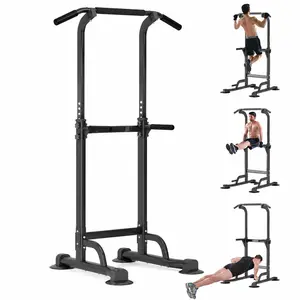 Heavy-Duty Steel Power Tower Workout Equipment - Adjustable Pull Up Bar, Dip Station, Push Up Board, 330 LBS Capacity H-Shaped Base for Whole Body Workout, Ideal for Men & Women