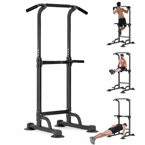 Power Tower Pull Up Bar Dip Station, Sturdy Stainless Steel Gym Equipment for Home Workout, Adjustable Height, 330 lbs Weight Capacity, Workout Machine, Resistance Training