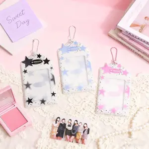 Transparent PVC Card Holder with Star Design, Cute Girl Student ID Card Case, Small Bus Pass Wallet, Fashionable School Supplies, Badge Holder