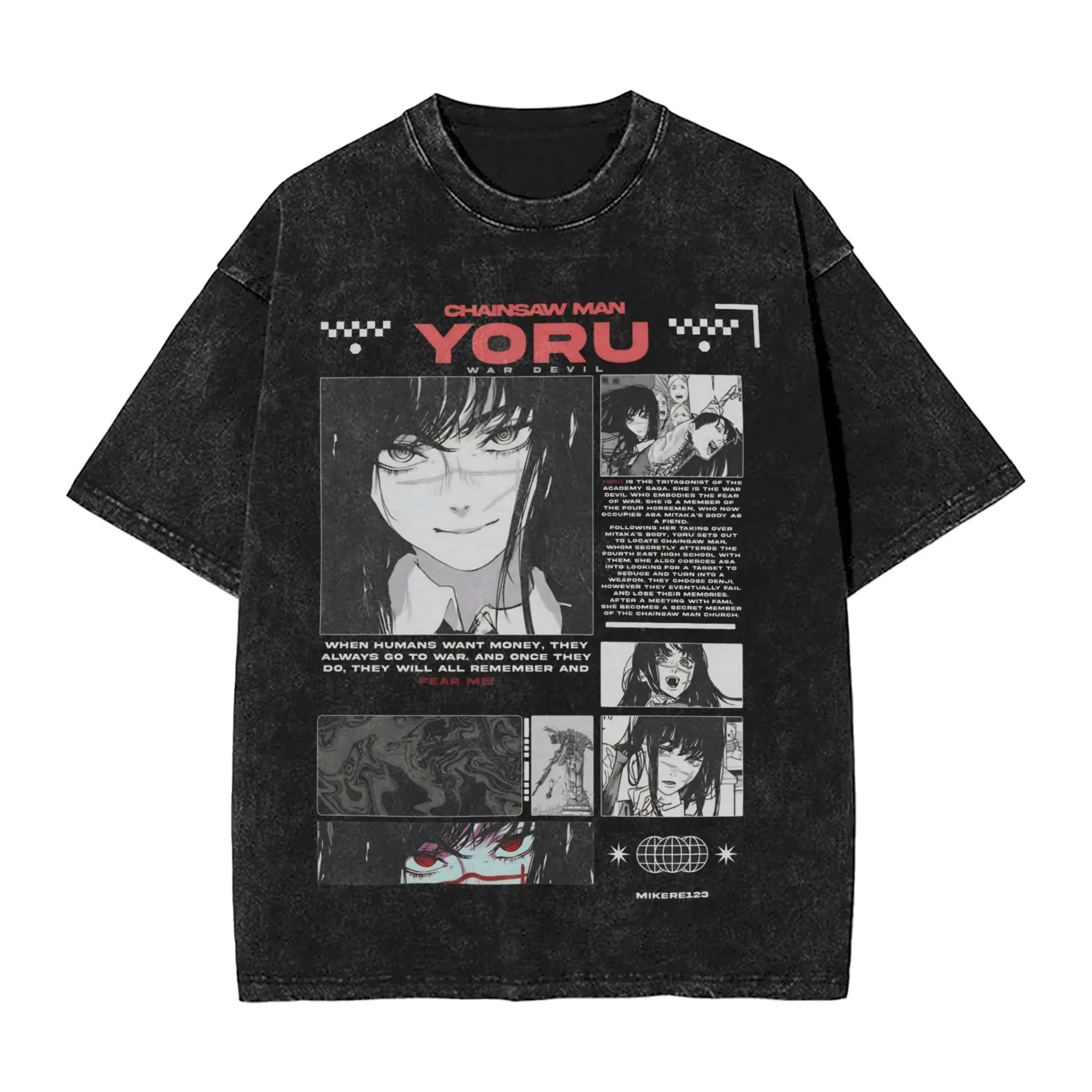 valentine shirts Yoru Chainsaw Man Anime Washed T Shirt Streetwear Hip Hop T-Shirts Asa 16Mitaka Tee Shirt Men Women 100% Cotton Oversize Printed