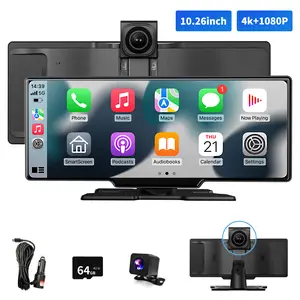 Portable Wireless Carplay Car Stereo,Display Screen， 10.26 HD Touchscreen for Car with Apple CarPlay & Android Auto with Backup Camera/Mirror Link/Voice Control/Bluetooth/GPS/AUX/FM Satellite Radio for All Vehicles