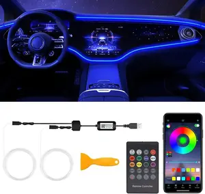 Interior Car LED Strip Lights with Wireless APP & Remote Control, RGB 2 in 1 Car Ambient Lighting Kit with 158 Inches Fiber Optic, inside Neon Dash Strip with Music Mode 1 Year