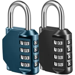 Combination Lock, 4 Digit Combination Padlock for School Gym  Locker, Fence, Toolbox, Case, Hasp Cabinet Storage (2 Pack, Dark Blue & Black)