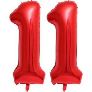 Red 11 Number Balloons, 40 Inch Giant Number 11 Balloons Foil Mylar Helium Red Number Balloons for 11th Birthday Party Supplies Anniversary Event Celebration Decorations
