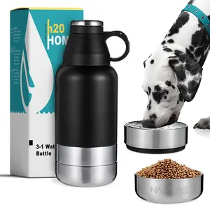 NALALAS 3-in-1 Insulated Dog Water Bottle with Food Bowl- Large 32Oz
