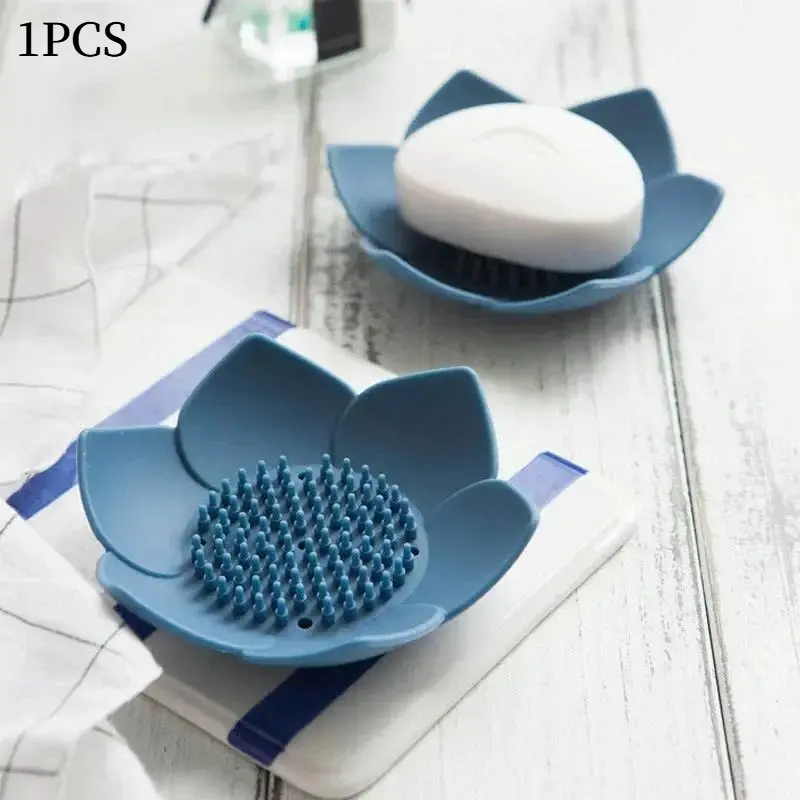 1pc Soap Box Lotus Shape Non-slip Portable Silicone for Draining Soap Tray Draining Soap Dish Bathroom Accessories