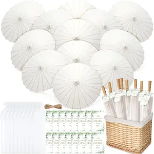 Huhumy 12 Set 23.6 Inch Wedding Paper Umbrellas Thank You Cards Chinese Japanese Parasol Umbrella DIY Oiled Painting Crafts for Wedding Bridal Shower Party Photobooth Props Decor Favors