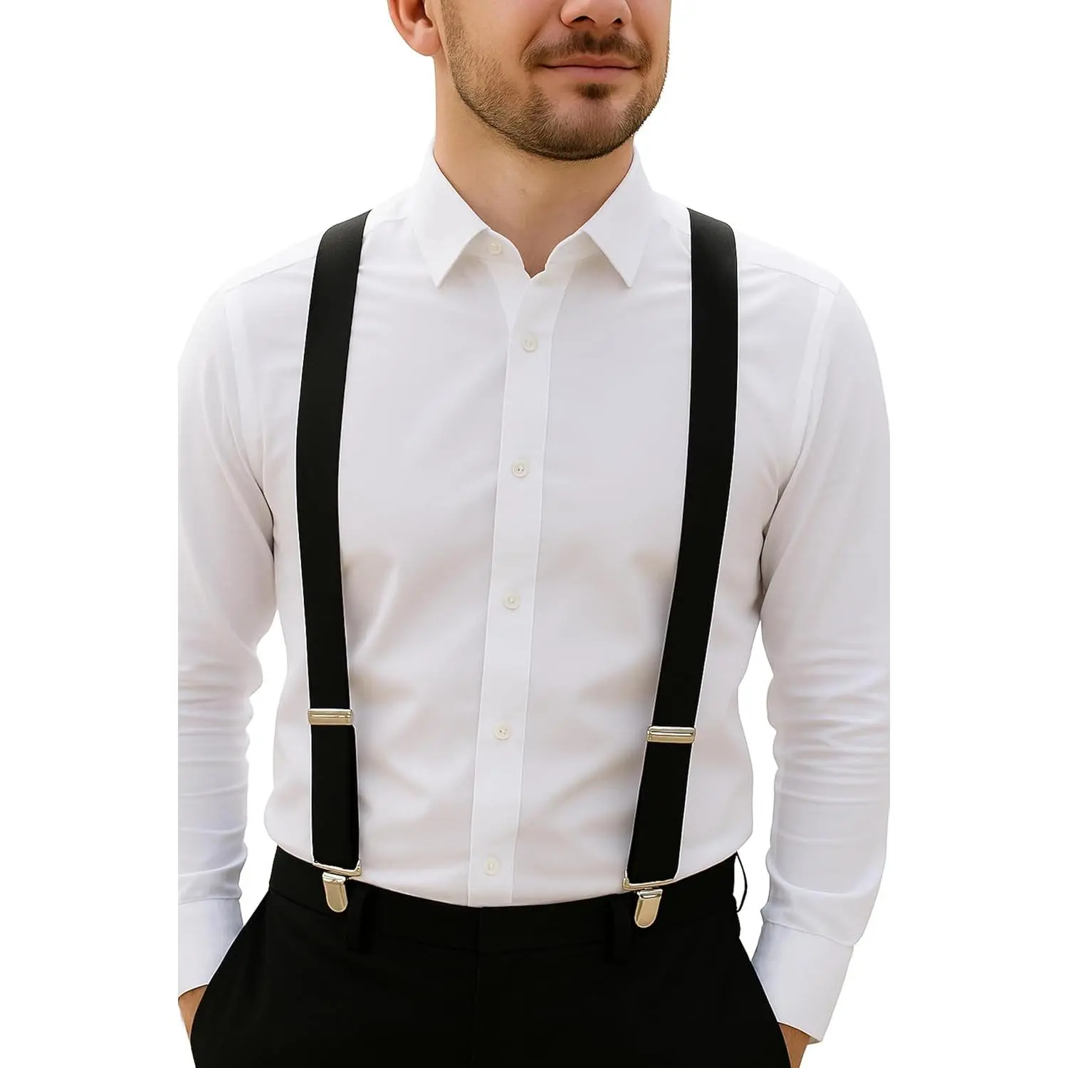 Men's Adjustable Elastic Suspenders with Heavy-Duty Clips - Ideal for White Tie Weddings, Formal Event Fashion Accessory, Graduation, Engagement, Synthetic, Choir, Ceremony, 1 Inch, Unisex, Secure Fit, Formal Events, 1-Inch Wide