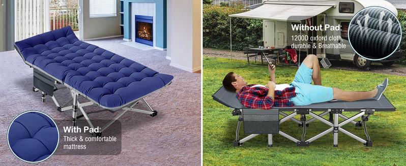 Naudacaa Folding Camping Cot with 2-Sided Mattress – Heavy-Duty, Portable Guest Bed for Camping, Travel, Outdoor & Indoor Use, Supports up to 880 lbs Blue Naudacaa Folding Camping Cot with 2-Sided Mattress – Heavy-Duty, Portable Guest Bed for Camping, Travel, Outdoor & Indoor Use, Supports up to 880 lbs Blue