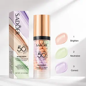 3-in-1 Color Correcting Facial Serum, Moisturizing Primer, , SPF 50 PA+++, Brightening Primer for Even Skin Tone, Oil Control & Refreshing, Purple, Pink & Green Tones