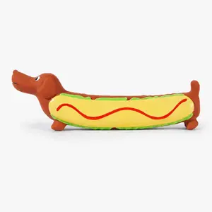 Funny Dachshund Hot Dog Squeaky Dog Toy for Small Medium Dogs, Soft Chew Puppy Toy Interactive Pet Play