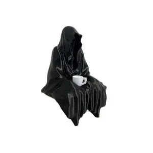 Little grim reaper ghost with coffee chillin figurine - perfect for gothic decor and decoration