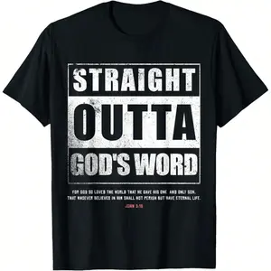 Straight Outta Gods Word John 3 16 Jesus Christian Lord Men's Summer Casual T-Shirt, Comfortable - Breathable, Soft, Slightly Stretching, Street Hip Hop Style T-Shirt 100%25 Cotton All-Season Wear Individuality Unisex Top 220g