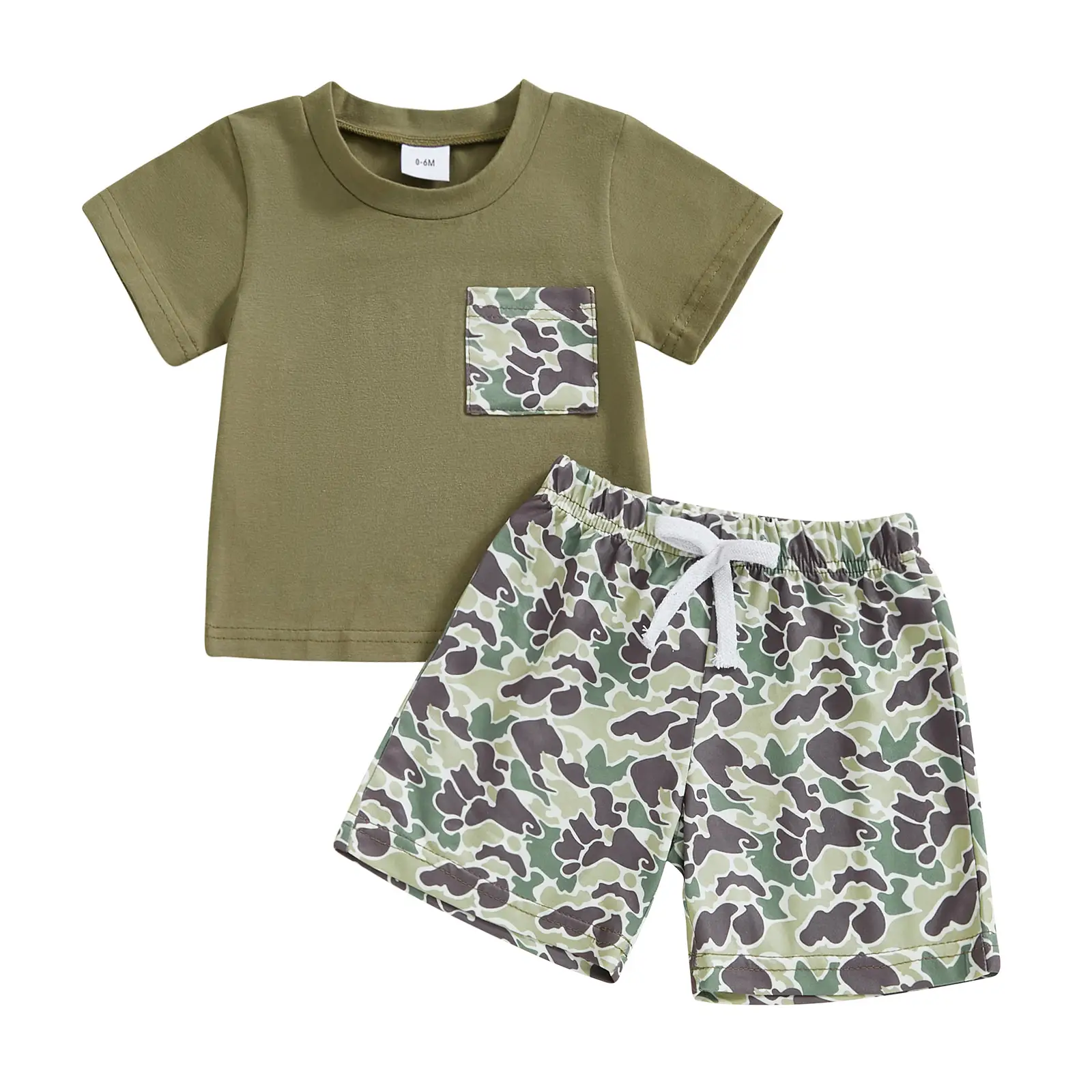 Baby Boys Shorts Set, Short Sleeve Crew Neck T-shirt with Camouflage Shorts Summer Outfit