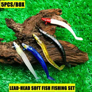 5pcs Fishing Lure Set, Lead Head Soft Bait Kit, Sea Fishing Artificial Lures, Boat Fishing Lead Head Baits, Fish Lure Soft Baits