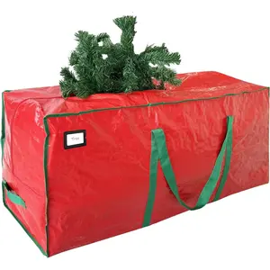 AGS Cosy Family 7.5 ft Christmas Tree Storage Bag - Durable Heavy Duty Extra Large Artificial Xmas Holiday Tree Bag with Reinforced Handles and Dual Zippers Wide Opening - Red