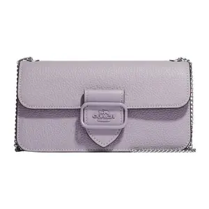 COACH Morgan 20 Pebbled Leather Shoulder Bag with Logo Turn-Lock Flap in Lilac for Women