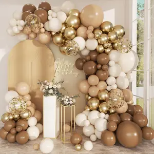 168Pcs Brown and Nude Balloon Garland Kit – Chrome Gold, Neutral, and Confetti Balloons in 18", 12", and 10" for Baby Shower, Safari, and Party Decor